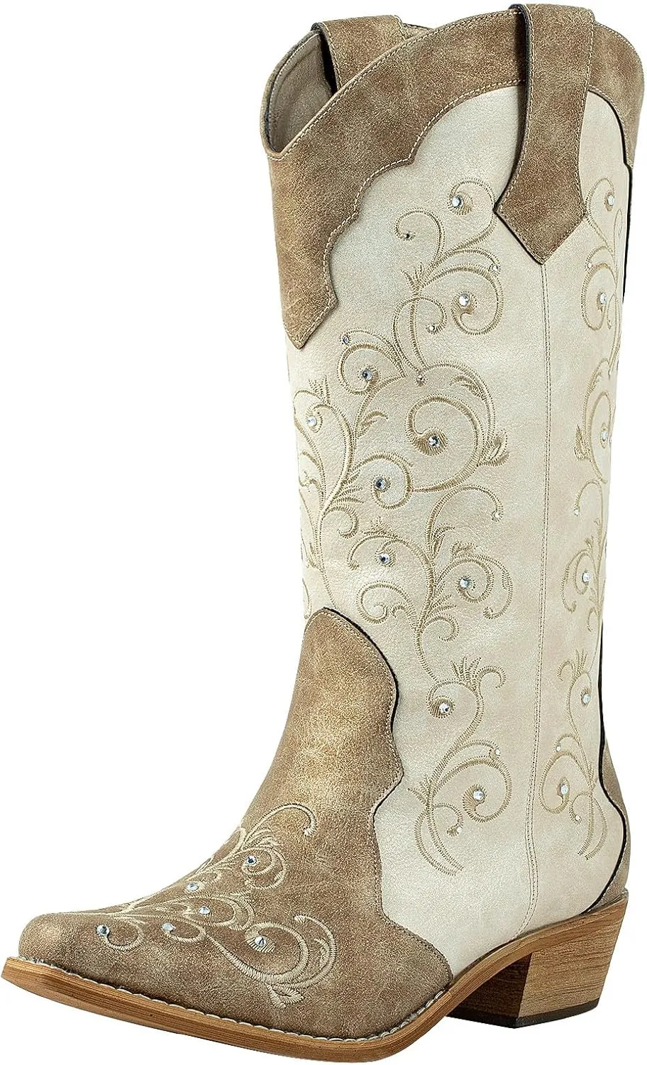 SheSole Women's Rhinestones Cowgirl Cowboy Boots Western Country Wedding Wide Calf Floral Embroidery Boot