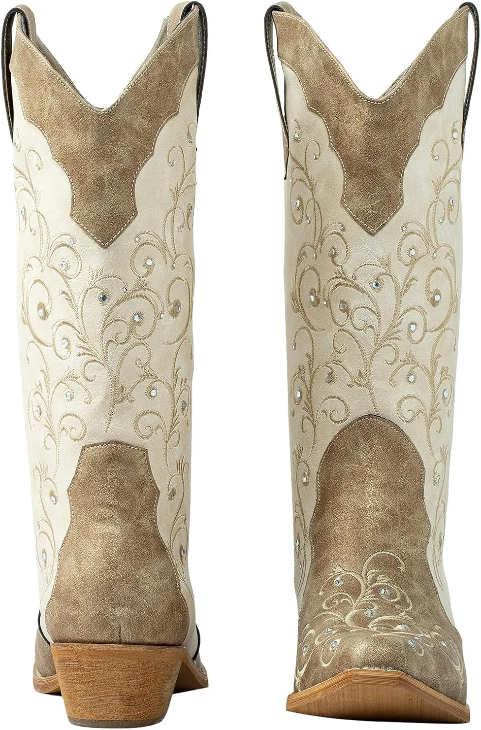 SheSole Women's Rhinestones Cowgirl Cowboy Boots Western Country Wedding Wide Calf Floral Embroidery Boot