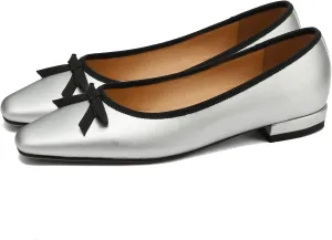 SHODENSE Women Satin Bow Flats Round Toe Slip On Ballet Flats Comfortable 1 inch Flat Heel Dress Shoes Slide in Bow Satin Flat Shoes Casual Wedding Bridal Flats Drive Street Retro 4-11 M US