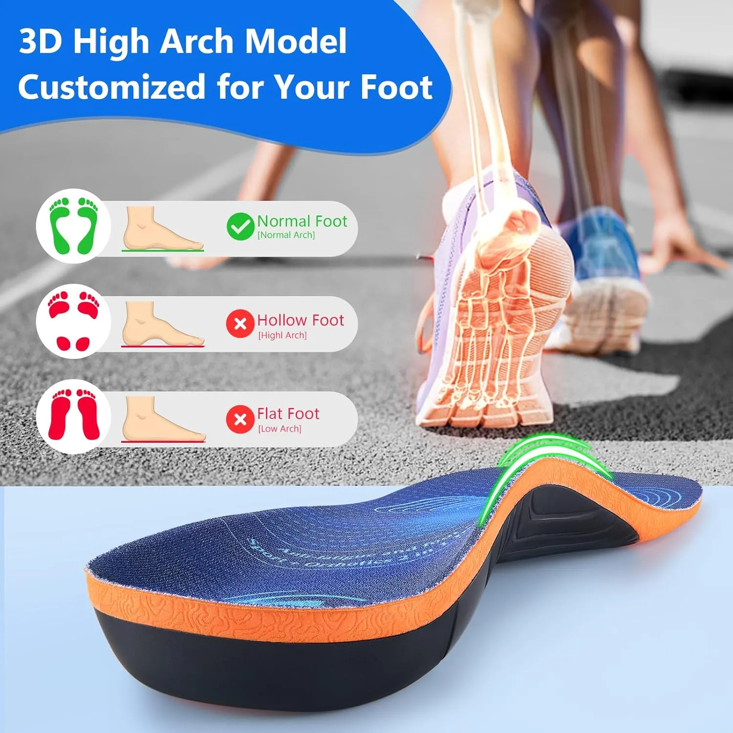 Shoe Insoles with Arch Support Plantar Fasciitis Relief for Men Women Runing, 220Lbs Orthotics Insole Shoes Insert Pads fit Sneakers and Work Boot for Standing All Day- 2 Pairs- Men 10-12/Women 12-14