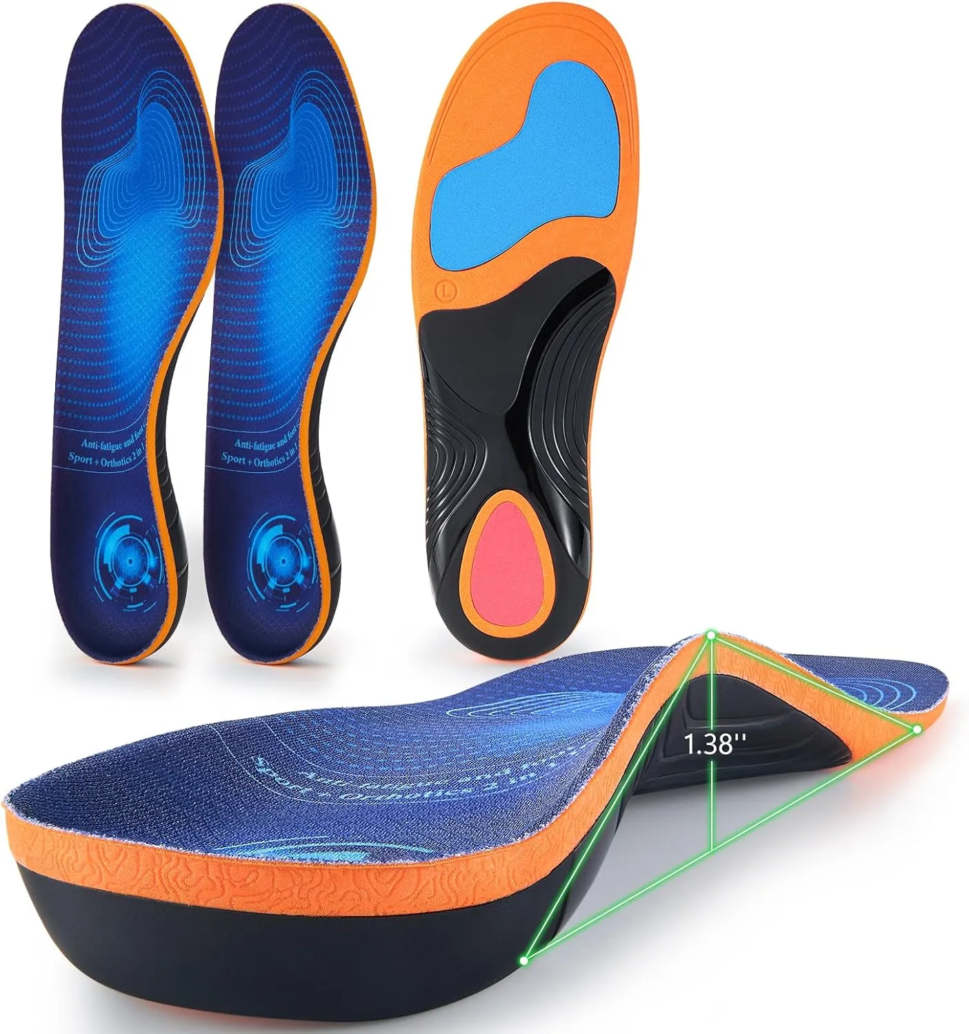 Shoe Insoles with Arch Support Plantar Fasciitis Relief for Men Women Runing, 220Lbs Orthotics Insole Shoes Insert Pads fit Sneakers and Work Boot for Standing All Day- 2 Pairs- Men 10-12/Women 12-14
