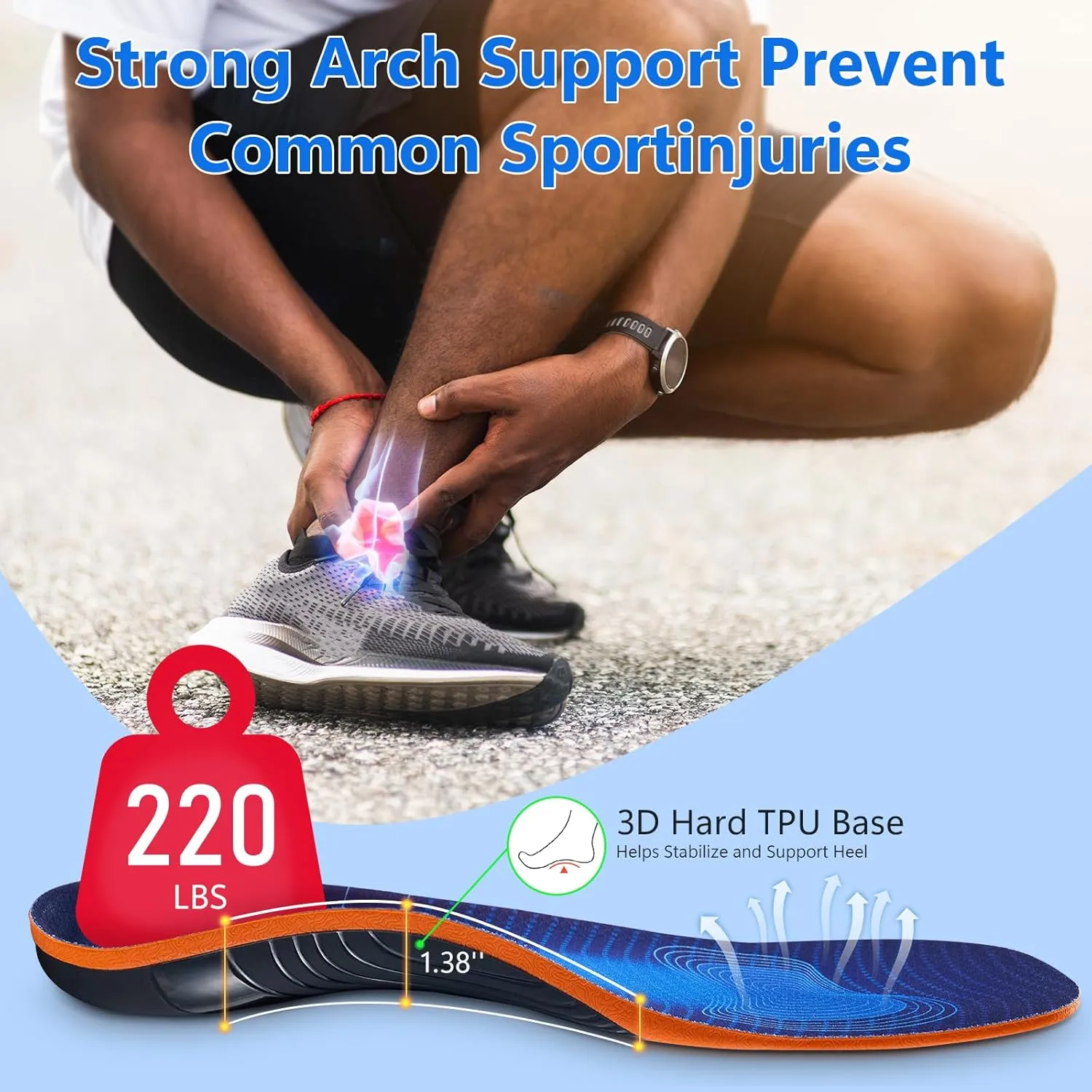 Shoe Insoles with Arch Support Plantar Fasciitis Relief for Men Women Runing, 220Lbs Orthotics Insole Shoes Insert Pads fit Sneakers and Work Boot for Standing All Day- 2 Pairs- Men 10-12/Women 12-14