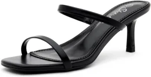 Shoe Land Women's Low Heels | Kitten Heel Sandals for Women | Open Toe Slip-On Slides | Two-Strap Heeled Mules | Dressy Short Heels for Party, Wedding & Vacation