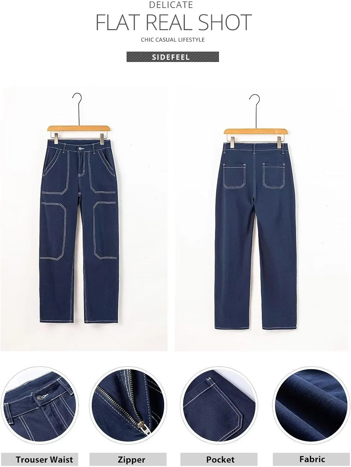 Sidefeel Women's Cargo Jeans Casual Loose Mid Rise Wide Leg Denim Pants