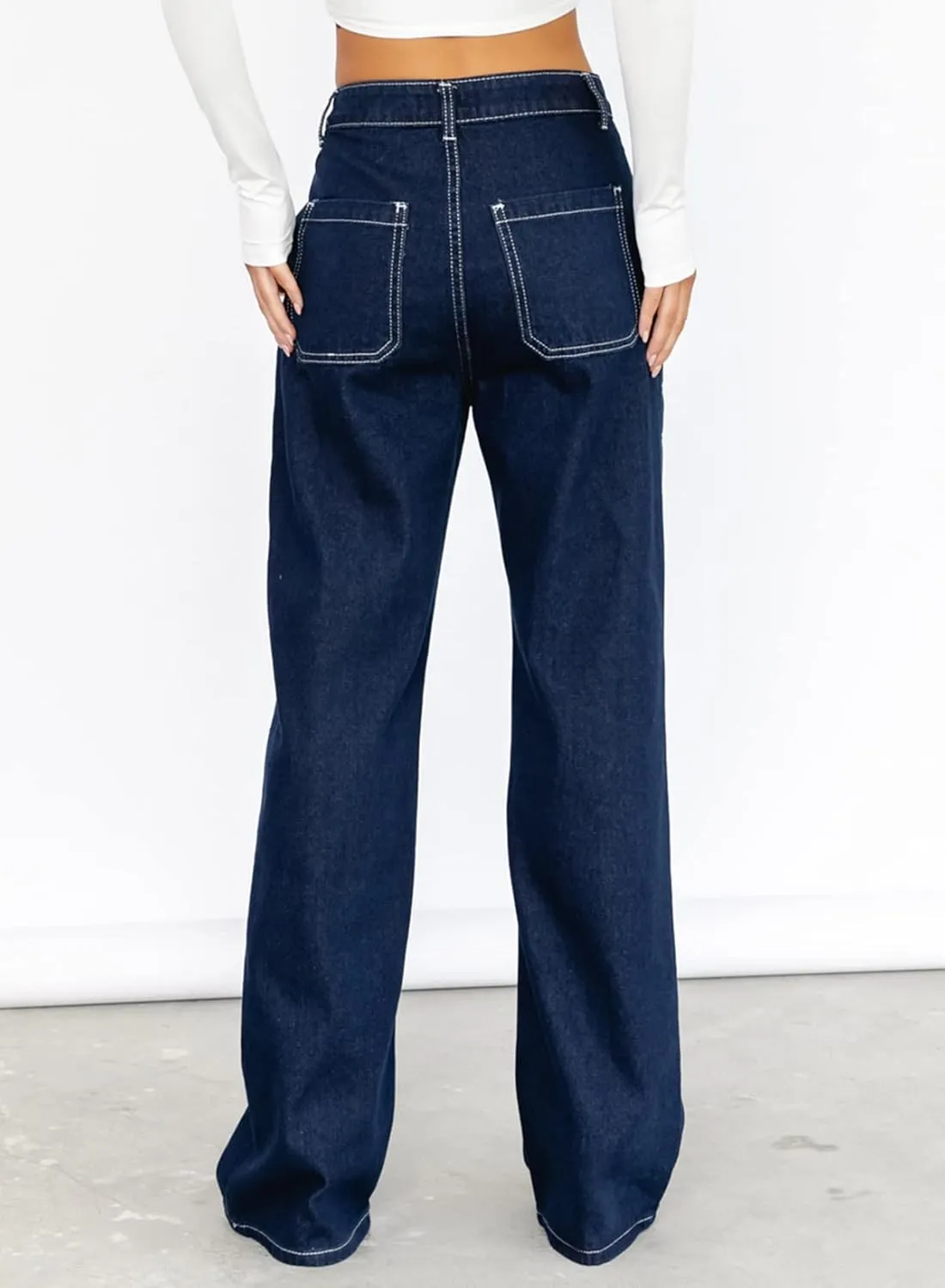 Sidefeel Women's Cargo Jeans Casual Loose Mid Rise Wide Leg Denim Pants