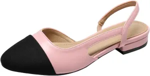 Slingback Flats for Women Square Pointed Closed Toe Low Heel Sandals Fashion Splicing Dress Elegant Casual Comfortable Pumps Wedding Shoes Lightweight Dressy Work Office Trendy Footwear