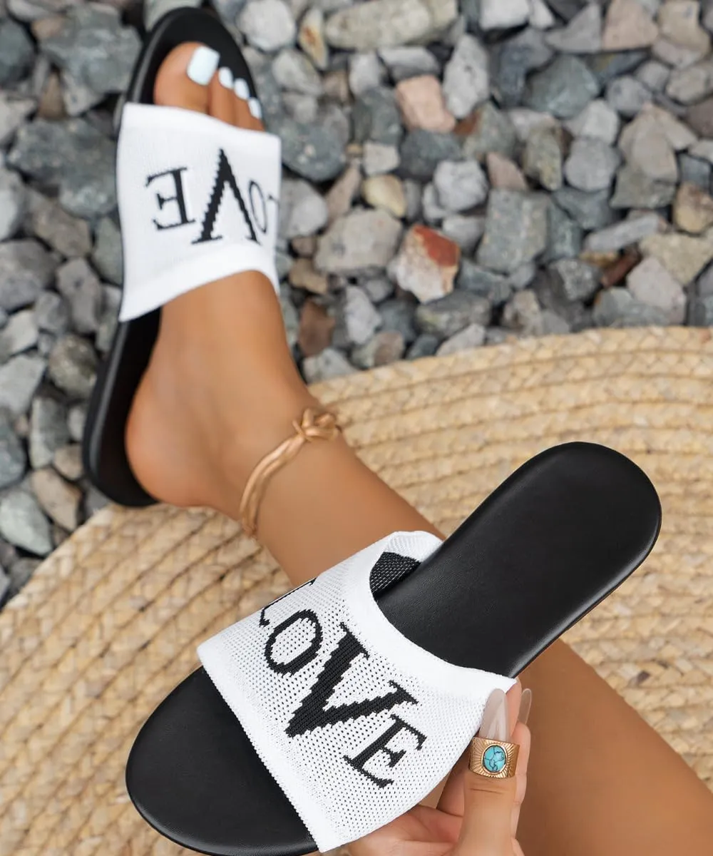 Slippers For Women EVA Thin Flat Thong Sandals Slip on Love Print Summer Beach Casual Comfort Slides