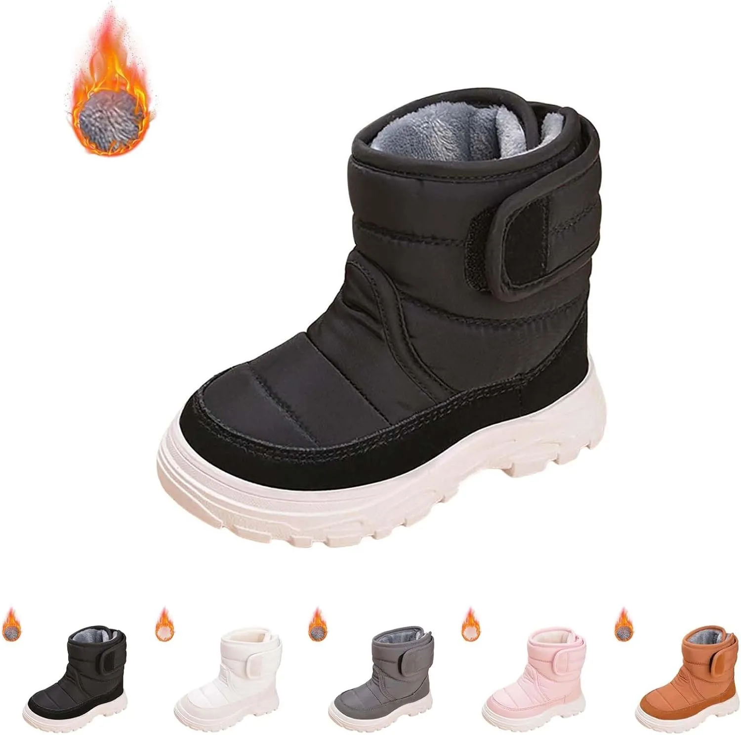 Snow Boots for Kids Boys Girls Winter High Top Non-Slip Shoes Cold Weather Faux F𝘂r Lined Outdoor Sport Sneaker