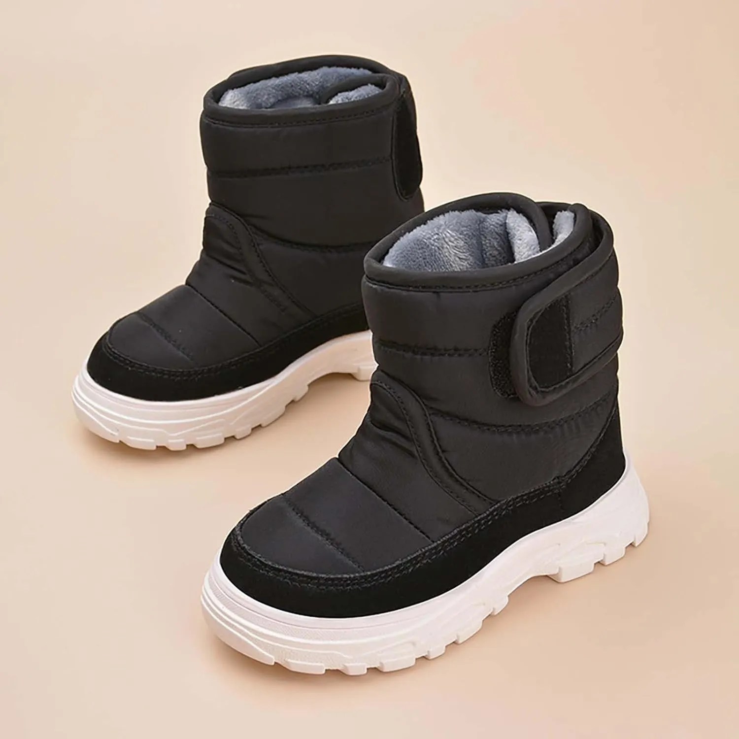 Snow Boots for Kids Boys Girls Winter High Top Non-Slip Shoes Cold Weather Faux F𝘂r Lined Outdoor Sport Sneaker