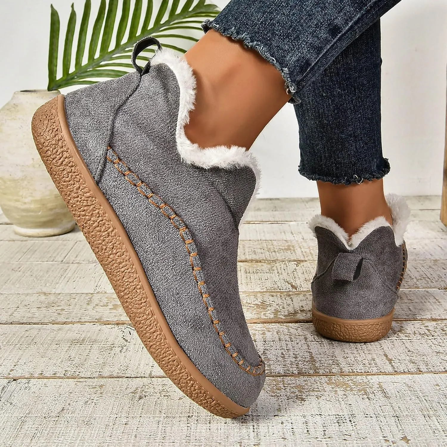 Snow Boots for Women Short Ankle Anti-Slip Boot Fur Fleece Lined Sneakers House Slippers Boot For Outdoor