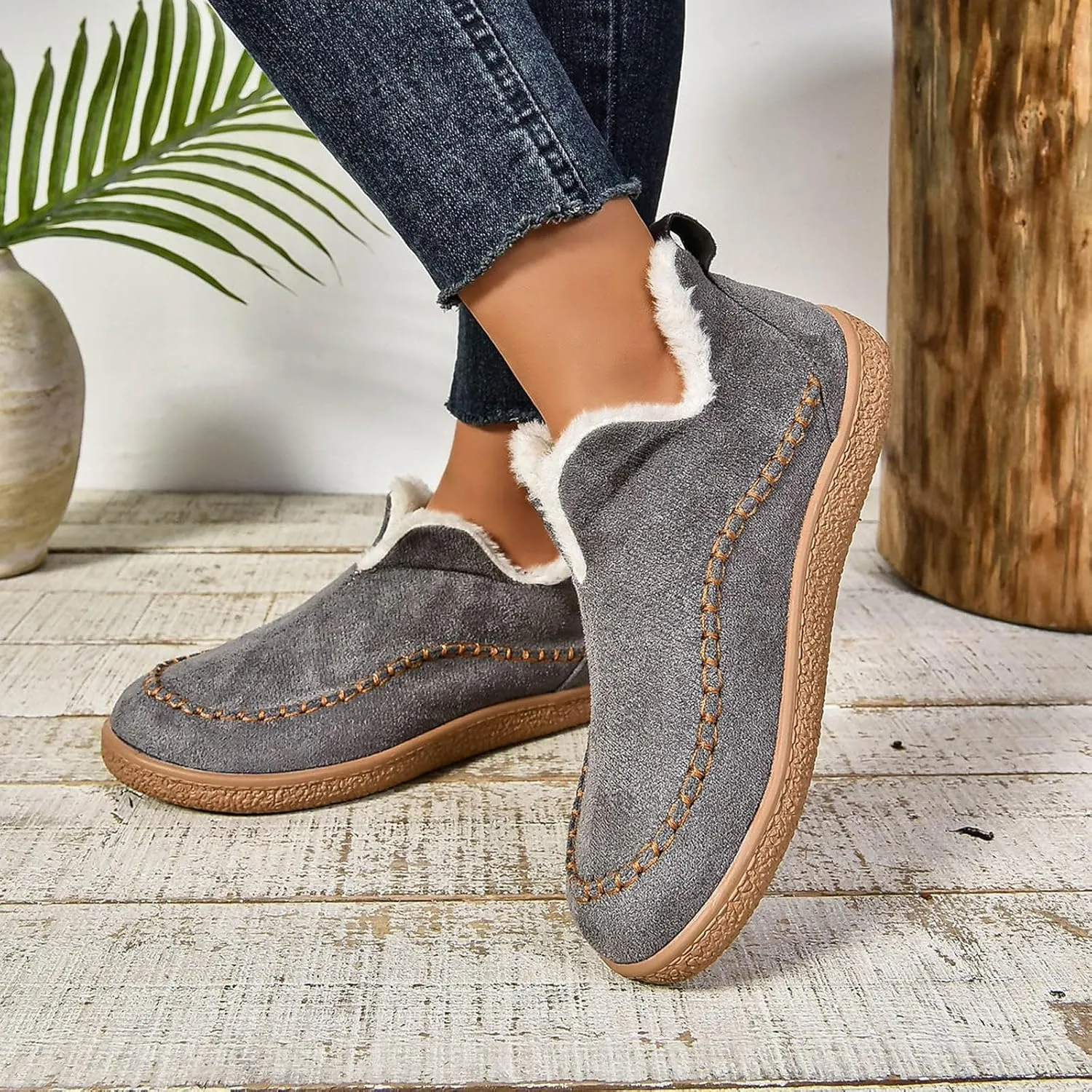 Snow Boots for Women Short Ankle Anti-Slip Boot Fur Fleece Lined Sneakers House Slippers Boot For Outdoor