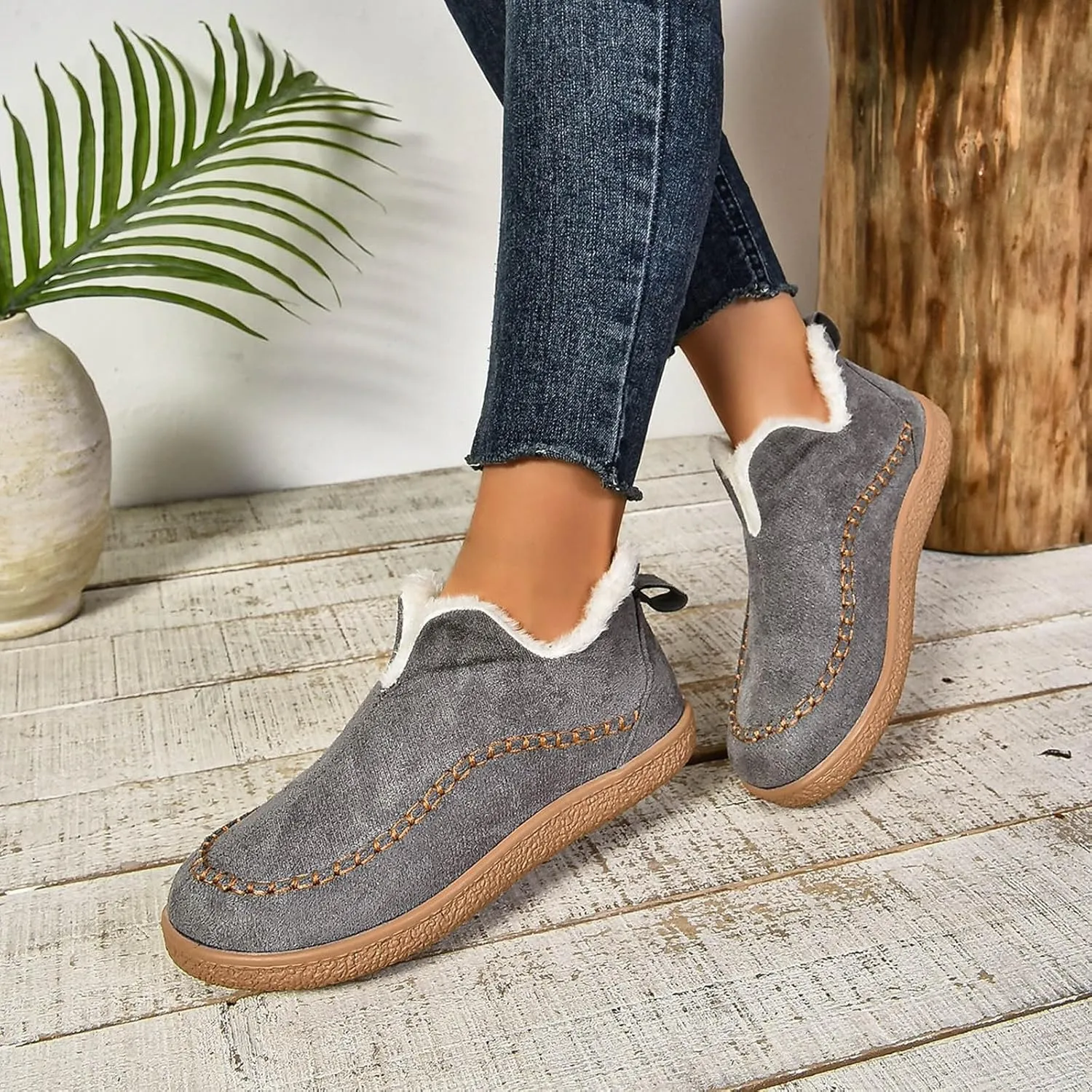 Snow Boots for Women Short Ankle Anti-Slip Boot Fur Fleece Lined Sneakers House Slippers Boot For Outdoor