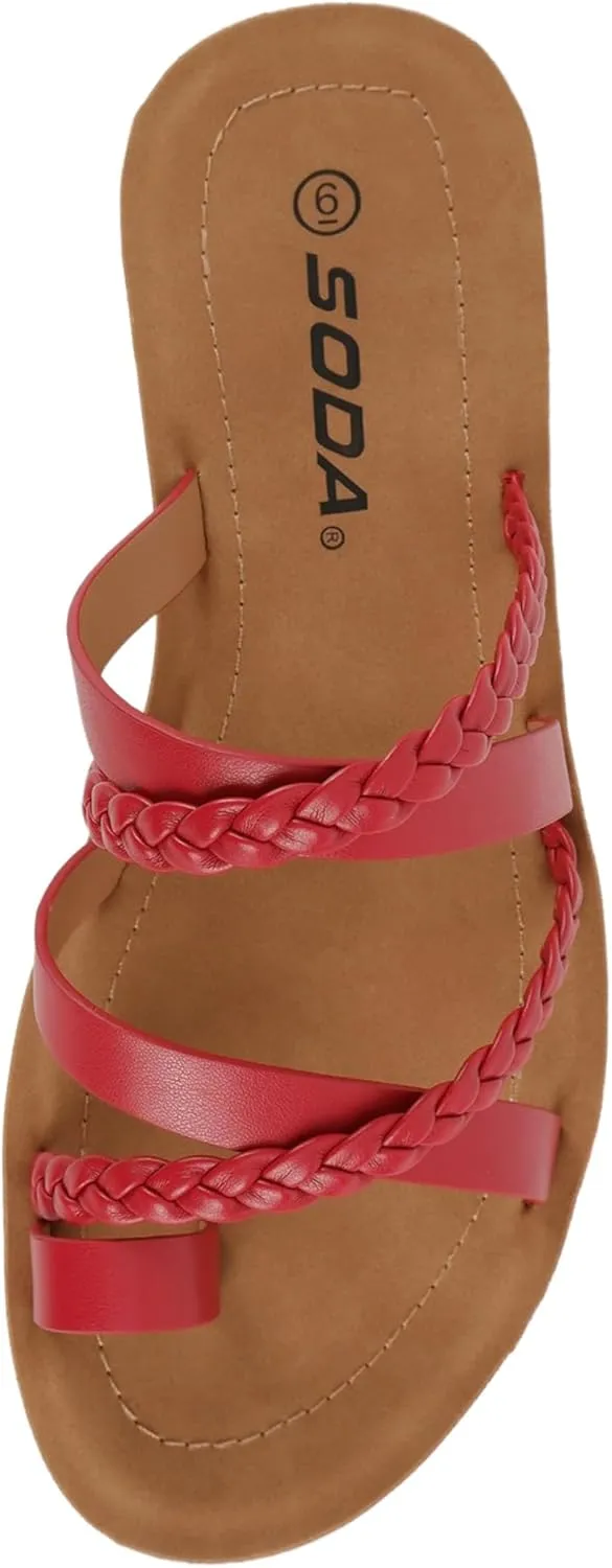 Soda ISABEL ~Women Fashion Comfortable Slip On Flat Cross bands Toe Ring Fashion Sandals