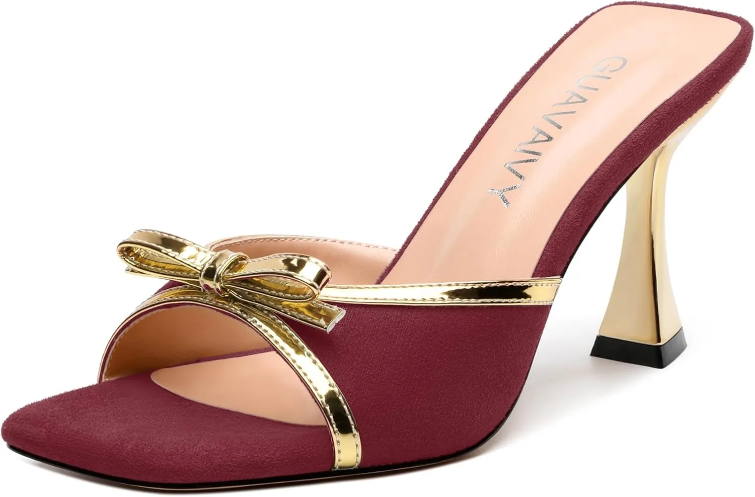 Square Toe Stilettos - Slip-On Heeled Sandals with Bow Accent, Dressy Work to Party Shoes for Women, Daily Occasion High Heels
