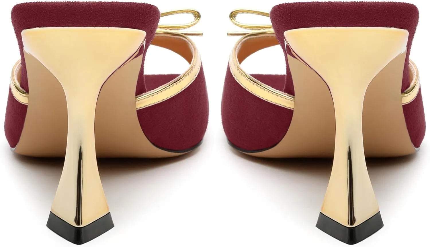 Square Toe Stilettos - Slip-On Heeled Sandals with Bow Accent, Dressy Work to Party Shoes for Women, Daily Occasion High Heels