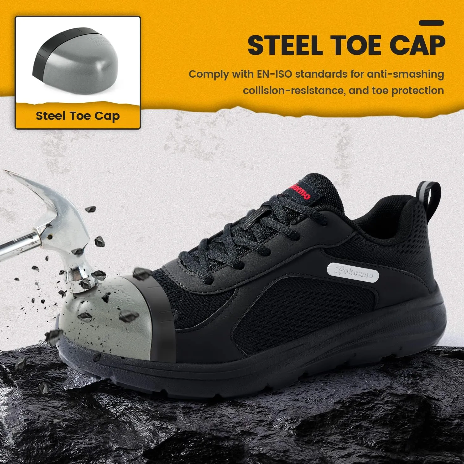 Steel Toe Shoes for Men - Indestructible Work Safety Sneakers - Breathable Lightweight Puncture Resistant Warehouse Shoes for Construction Factory