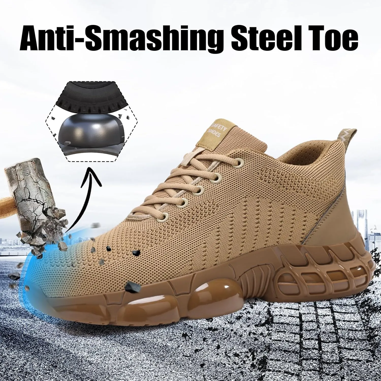 Steel Toe Shoes for Men Women Lightweight Work Shoes Indestructible Safety Sneakers Comfortable Steel Toe Sneakers Mens Work Tennis Shoe for Industrial Construction