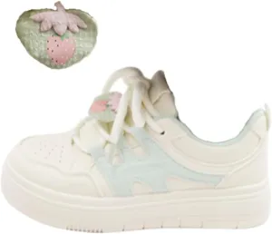 Strawberry Charm Chunky Sneakers for Women & Girls - Retro Y2K Low-Top Platform Cute Shoes for Campus, Beach Travel & Birthday Gifts, Back to School, Kawaii Streetwear, Comfy Minimalist