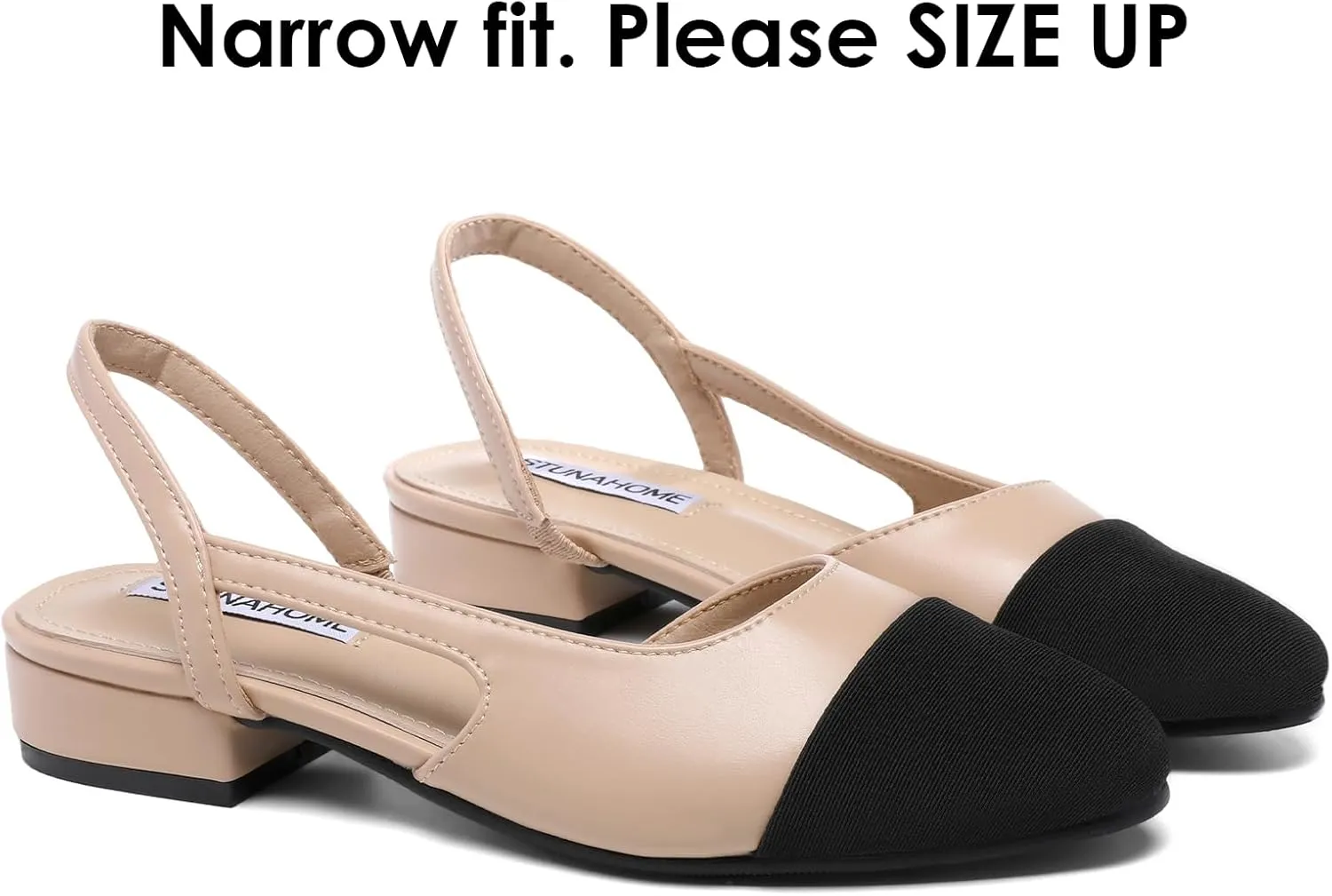 STUNAHOME Womens Slingback Flats Two Tone Closed Round Toe Casual Pumps for Office or Fashion