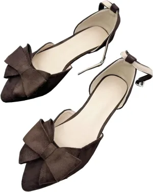 Stunner Women Summer Ankle Buckle Bowtie Mary Jane Flats Pointy Toe Dress Flat Shoes