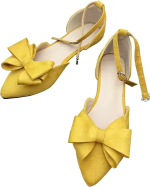 Stunner Women Summer Ankle Buckle Bowtie Mary Jane Flats Pointy Toe Dress Flat Shoes