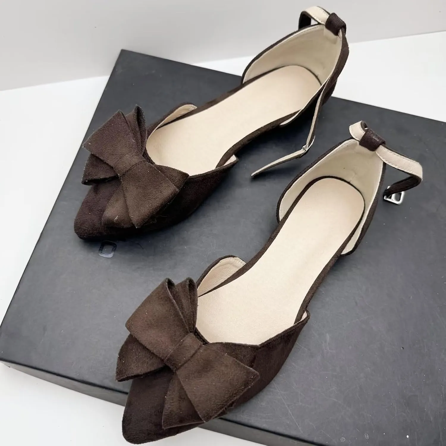 Stunner Women Summer Ankle Buckle Bowtie Mary Jane Flats Pointy Toe Dress Flat Shoes