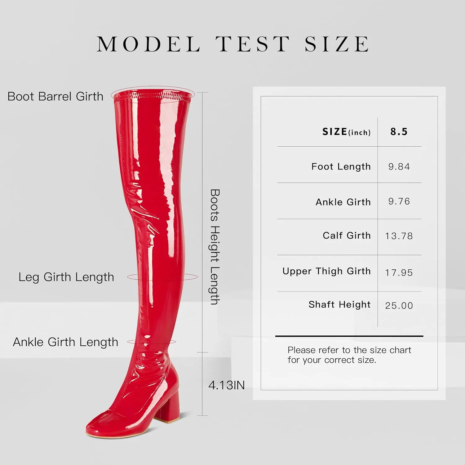 syztsho Thigh High Boots for Women Patent Leather PU Chunky Heel Over The Knee Boot Sexy Square Toe Side Zipper GOGO Boots
