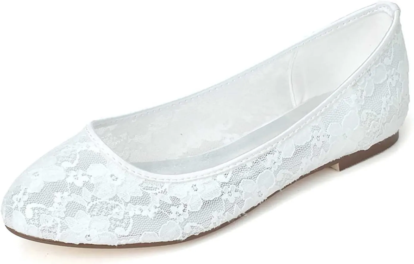 TarfiC Bridal 9872-19 Women's Wedding Shoes Peep Toe Flat Heel Satin Flats with Slip On Lace Flower Bridal Shoes