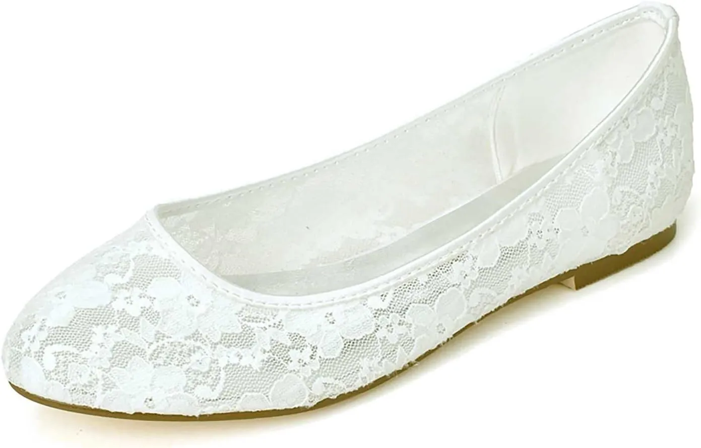 TarfiC Bridal 9872-19 Women's Wedding Shoes Peep Toe Flat Heel Satin Flats with Slip On Lace Flower Bridal Shoes