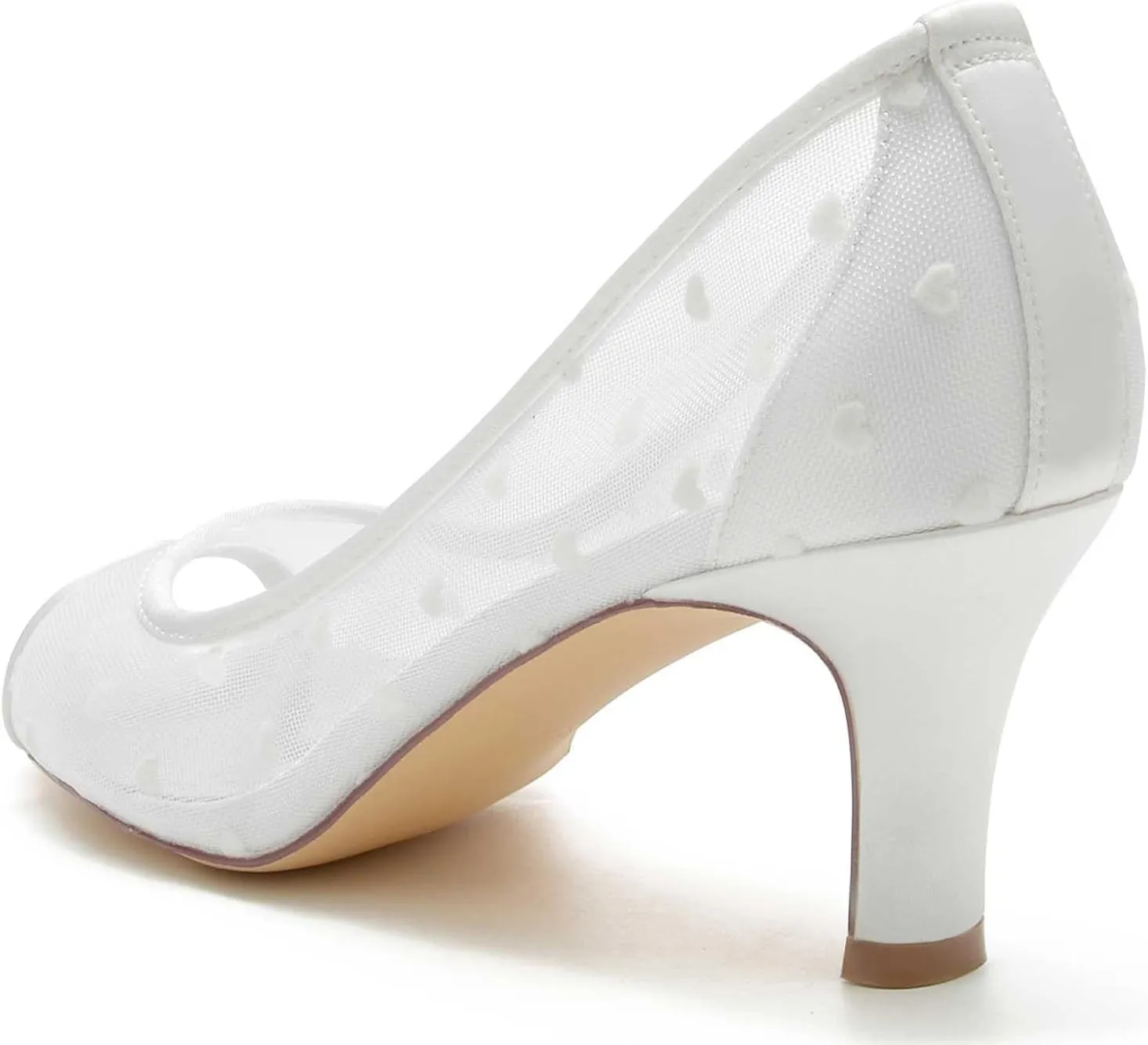 TarfiC Heel Shoes for Women Round Toe Sandals Mary Jane Lace Ivory Satin Slip On Dress Pumps Evening Prom Wedding Shoes