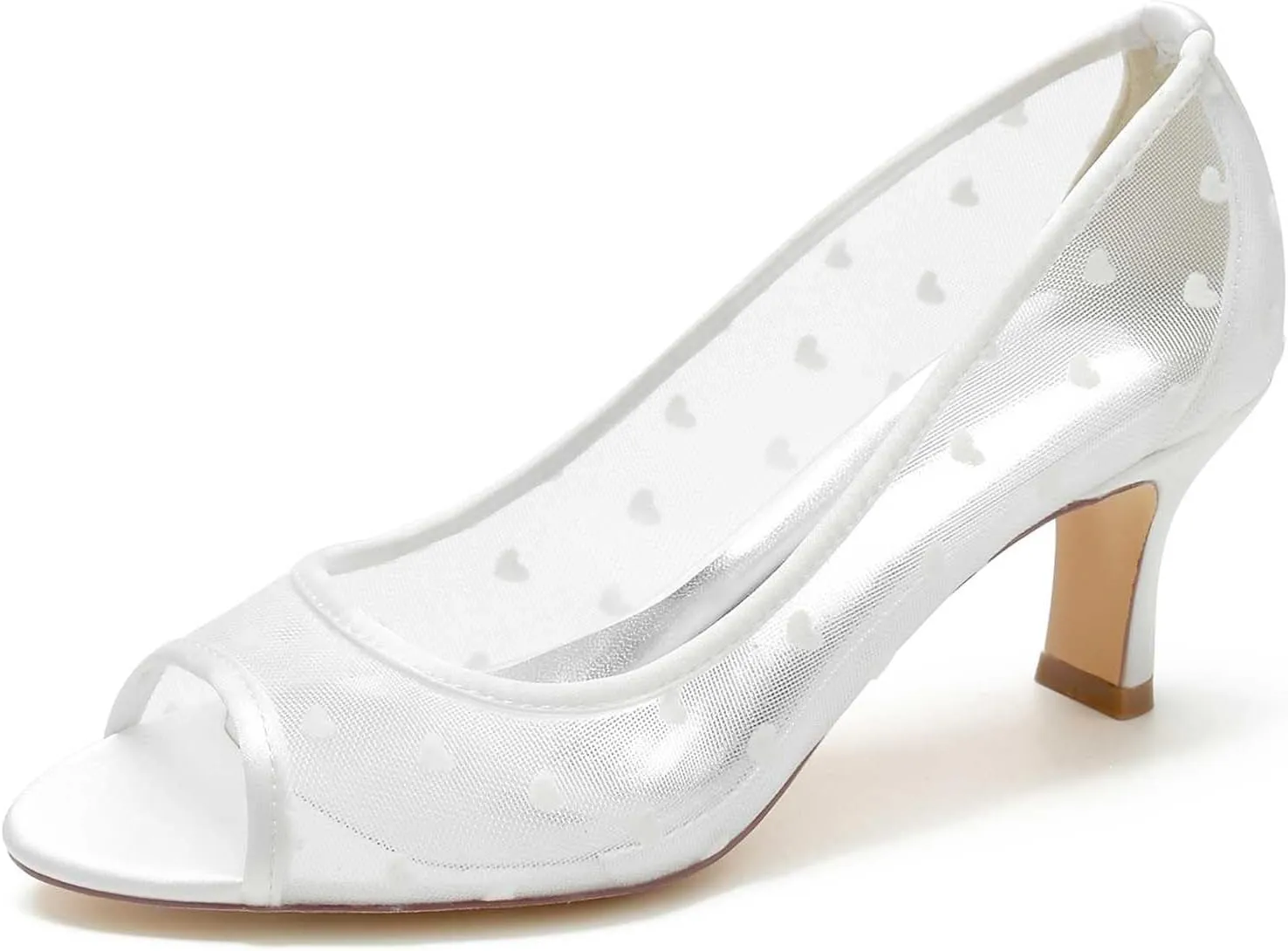 TarfiC Heel Shoes for Women Round Toe Sandals Mary Jane Lace Ivory Satin Slip On Dress Pumps Evening Prom Wedding Shoes
