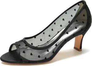 TarfiC Heel Shoes for Women Round Toe Sandals Mary Jane Lace Ivory Satin Slip On Dress Pumps Evening Prom Wedding Shoes