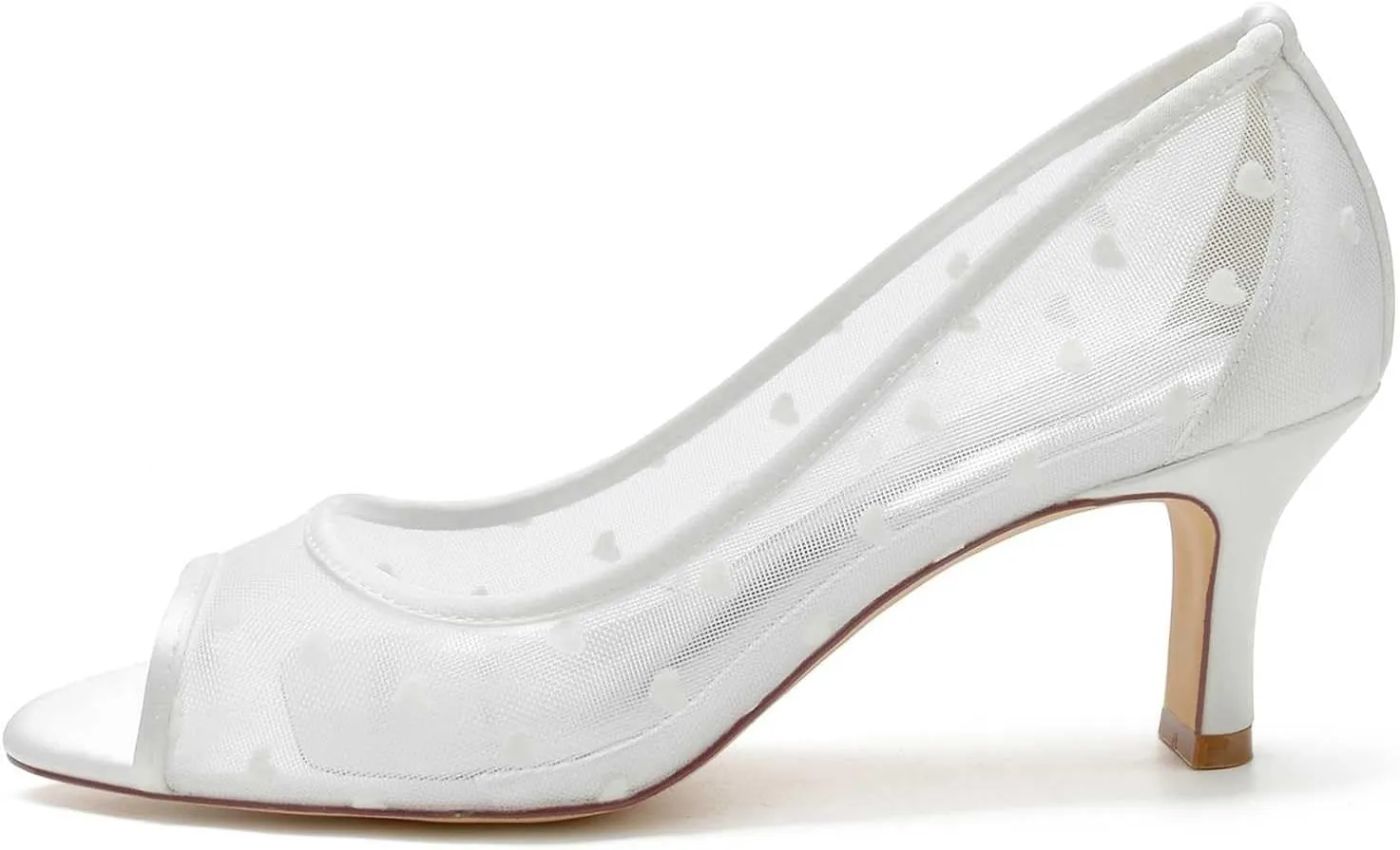 TarfiC Heel Shoes for Women Round Toe Sandals Mary Jane Lace Ivory Satin Slip On Dress Pumps Evening Prom Wedding Shoes