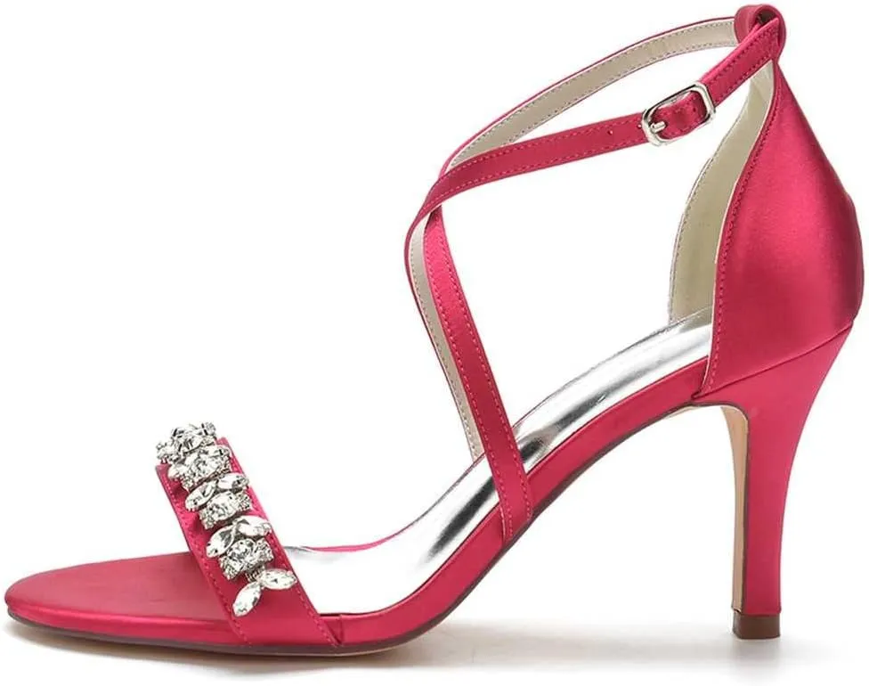 TarfiC Heels for Women Open Toe Buckle Ankle Strap Kitten Heels for Women Pump Block Sandals 3.34 inches Silver Black White Nude for Daily Wear Party Wedding