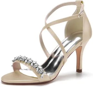 TarfiC Heels for Women Open Toe Buckle Ankle Strap Kitten Heels for Women Pump Block Sandals 3.34 inches Silver Black White Nude for Daily Wear Party Wedding