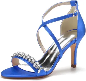 TarfiC Heels for Women Open Toe Buckle Ankle Strap Kitten Heels for Women Pump Block Sandals 3.34 inches Silver Black White Nude for Daily Wear Party Wedding