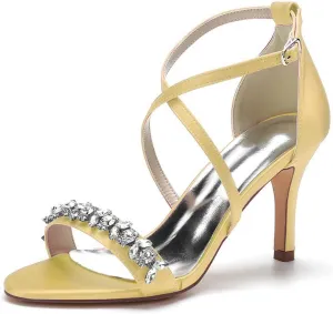 TarfiC Heels for Women Open Toe Buckle Ankle Strap Kitten Heels for Women Pump Block Sandals 3.34 inches Silver Black White Nude for Daily Wear Party Wedding
