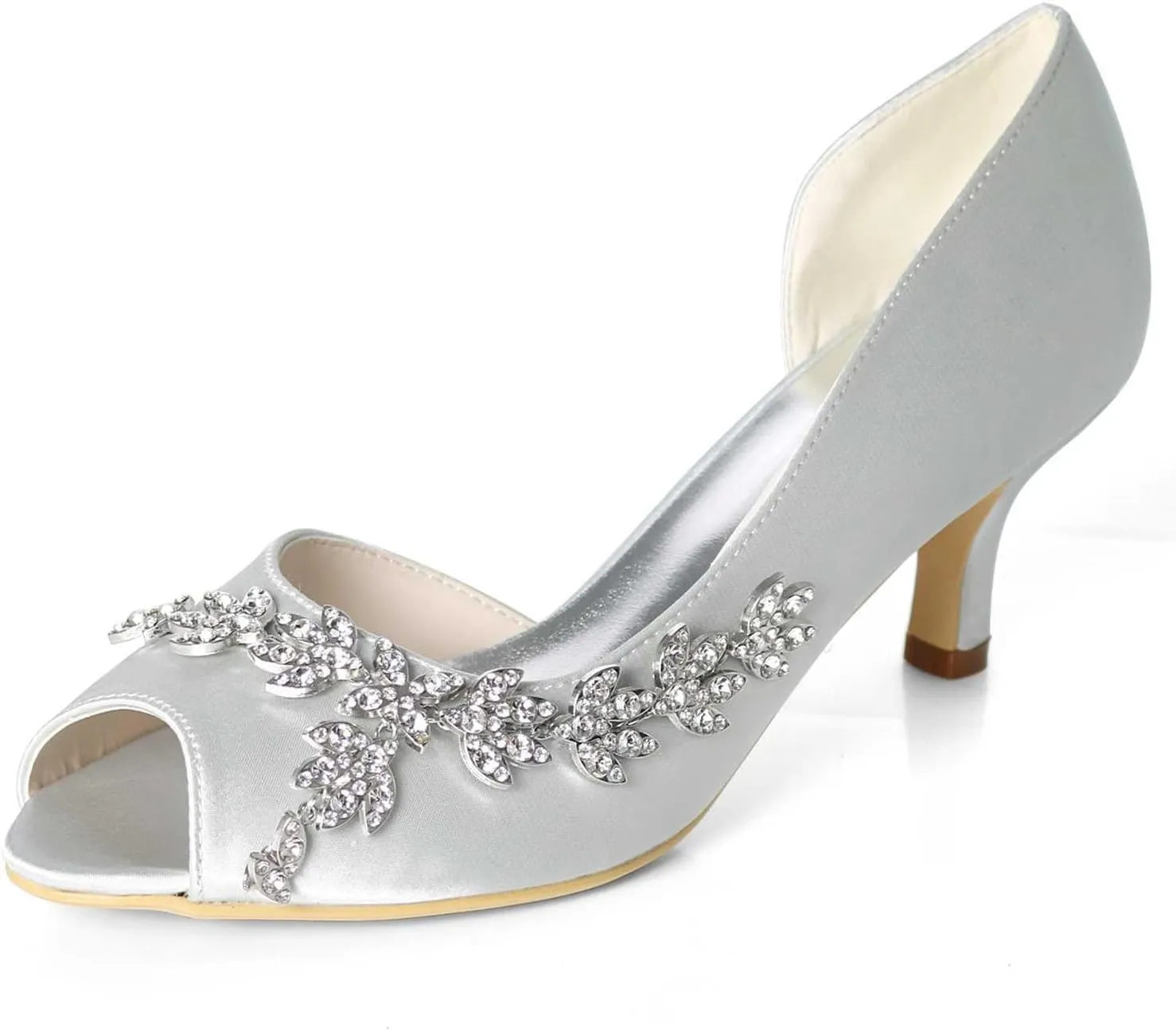 TarfiC Heels for Women Open Toe - Kitten Heels Low Heels Dress Shoes for Women 2.36 Inch Rhinestone Wedding Heels for Prom Party Bridal Pump Shoes