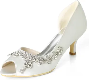 TarfiC Heels for Women Open Toe - Kitten Heels Low Heels Dress Shoes for Women 2.36 Inch Rhinestone Wedding Heels for Prom Party Bridal Pump Shoes