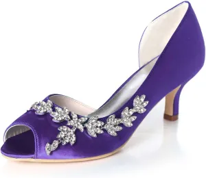 TarfiC Heels for Women Open Toe - Kitten Heels Low Heels Dress Shoes for Women 2.36 Inch Rhinestone Wedding Heels for Prom Party Bridal Pump Shoes