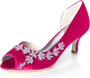 TarfiC Heels for Women Open Toe - Kitten Heels Low Heels Dress Shoes for Women 2.36 Inch Rhinestone Wedding Heels for Prom Party Bridal Pump Shoes