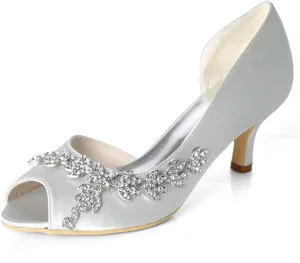 TarfiC Heels for Women Open Toe - Kitten Heels Low Heels Dress Shoes for Women 2.36 Inch Rhinestone Wedding Heels for Prom Party Bridal Pump Shoes