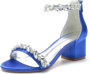 TarfiC High Heels for Women/Chunky Heels Zipper Round Toe Rhinestones Open Toe Pump Shoes,Party Wedding Fashion Shoes,Gifts for Women