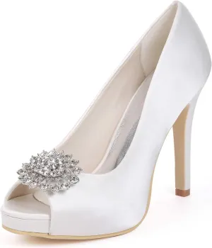 TarfiC High Heels for Women/Kitten Heels Slip On Round Toe Rhinestones Open Toe Pump Shoes,Party Wedding Fashion Shoes,Gifts for Women