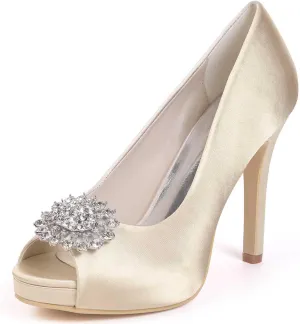 TarfiC High Heels for Women/Kitten Heels Slip On Round Toe Rhinestones Open Toe Pump Shoes,Party Wedding Fashion Shoes,Gifts for Women