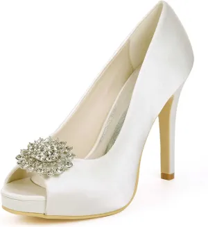TarfiC High Heels for Women/Kitten Heels Slip On Round Toe Rhinestones Open Toe Pump Shoes,Party Wedding Fashion Shoes,Gifts for Women