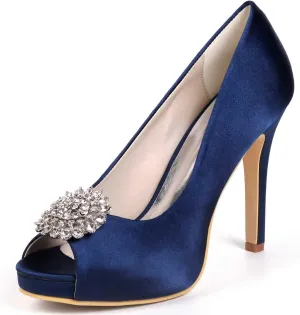 TarfiC High Heels for Women/Kitten Heels Slip On Round Toe Rhinestones Open Toe Pump Shoes,Party Wedding Fashion Shoes,Gifts for Women