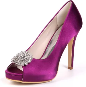 TarfiC High Heels for Women/Kitten Heels Slip On Round Toe Rhinestones Open Toe Pump Shoes,Party Wedding Fashion Shoes,Gifts for Women