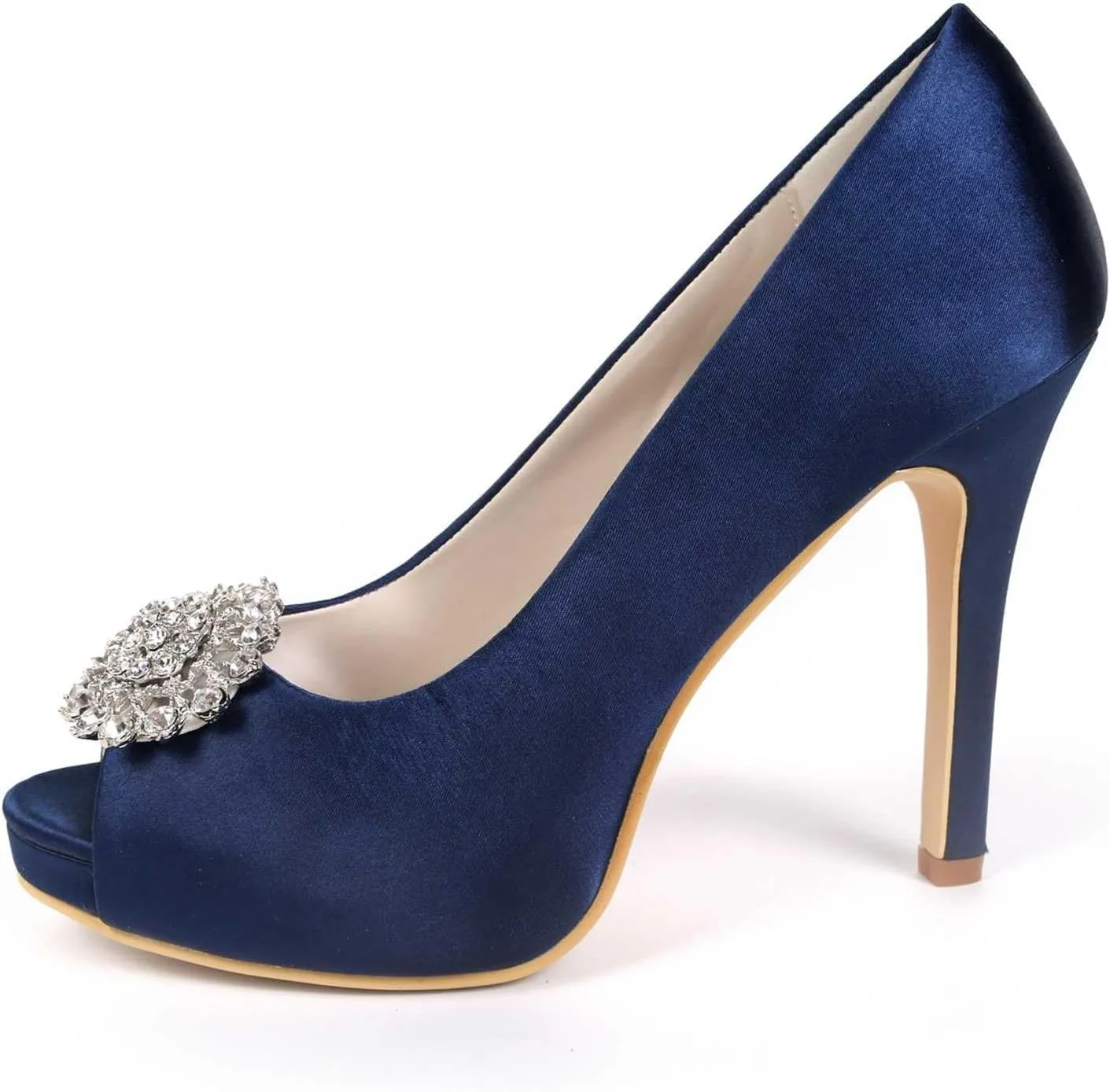 TarfiC High Heels for Women/Kitten Heels Slip On Round Toe Rhinestones Open Toe Pump Shoes,Party Wedding Fashion Shoes,Gifts for Women