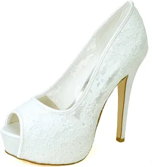 TarfiC Lace Wedding Shoes Open Toe Bridal Shoes Women Mary Jane High Heels Pumps Wedding Dress Shoes